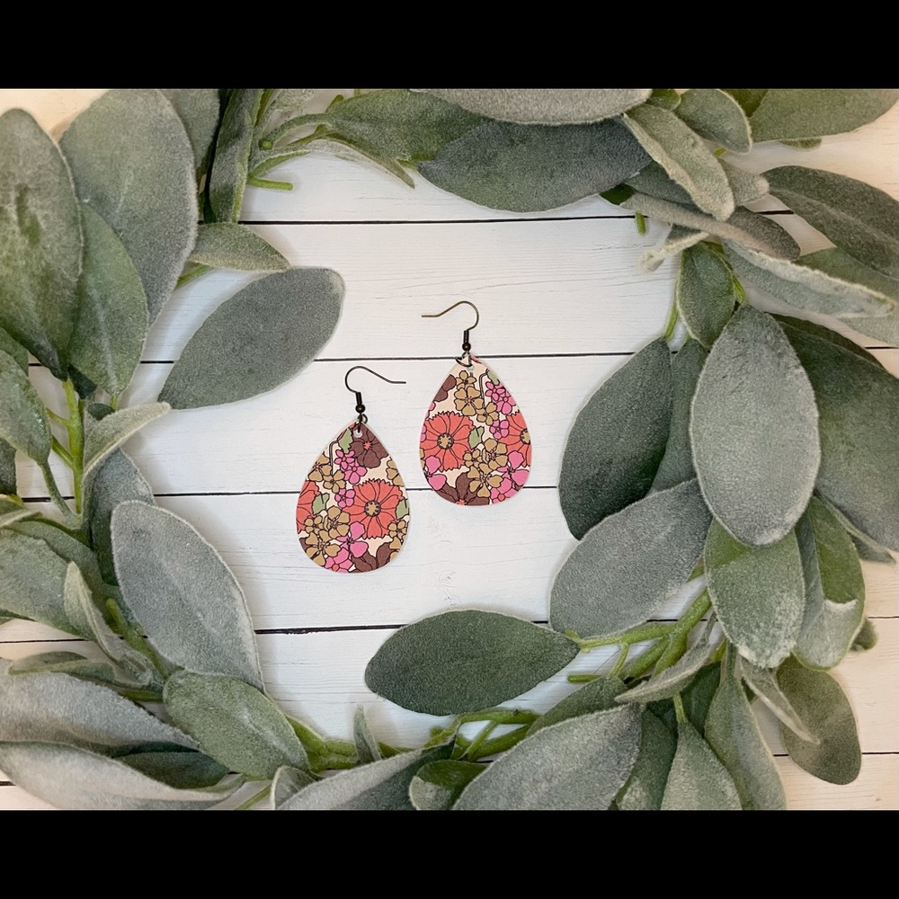 Spring flower Faux Leather Earrings